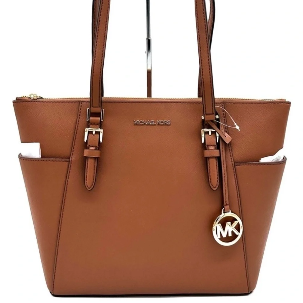 Michael Kors Large Charlotte Tote Bag Luggage Leather Luggage - Picture 2 of 12